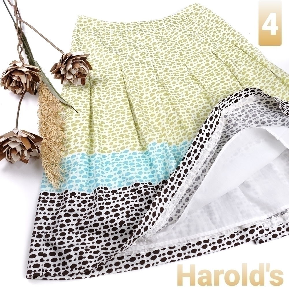 Harold's Lime Turquoise Brown Dotted Skirt Sz 4